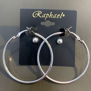 2X -Raphael silver medium hoops -ball studs